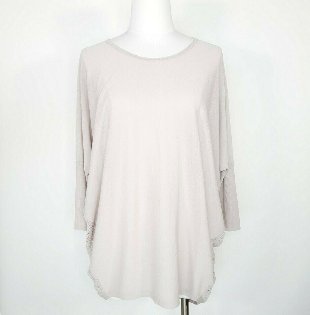 Margaret O'Leary Crochet Top Blouse Lace Open Knit S Dolman Sleeve Pink